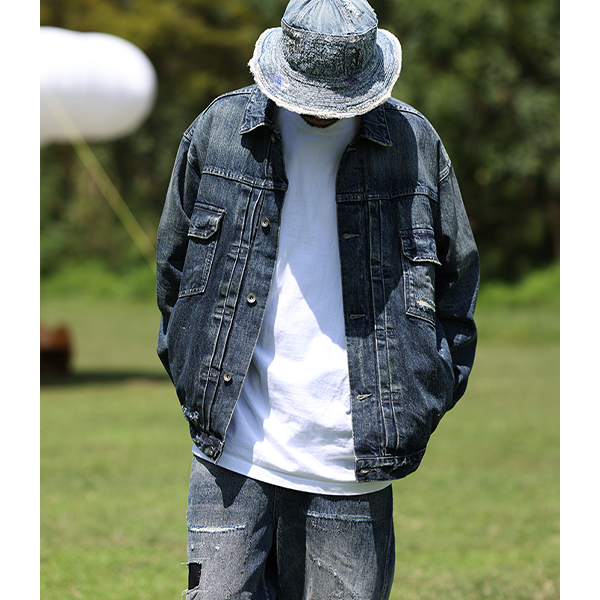 Front pocket design denim jacket E3077
