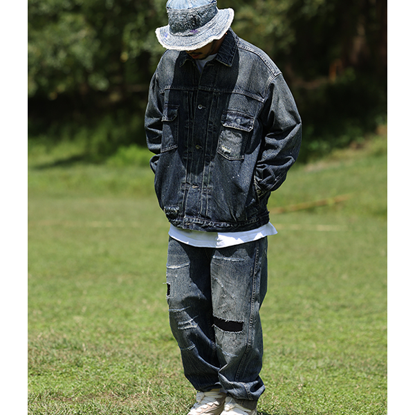 Front pocket design denim jacket E3077